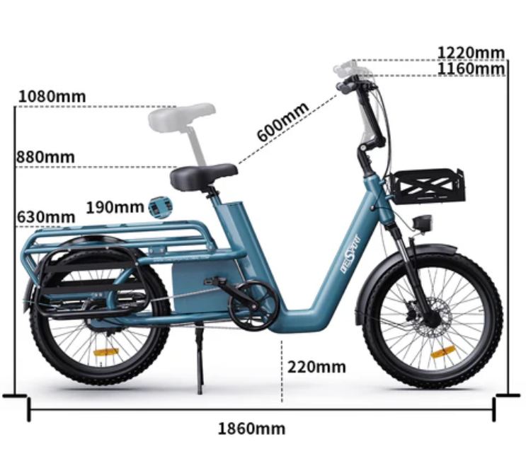 vélo cargo électrique onesport ot01 dimensions
